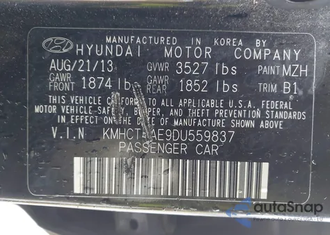 2013 Hyundai Accent Gls z USA, uszkodzony, nr VIN KMHCT4AE9DU559837